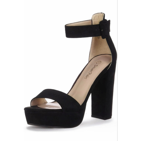 Dream Pairs Shoes - NEW Black Nubuck Platform Heel Open Toe Ankle Strap Dress High Heel 7.5